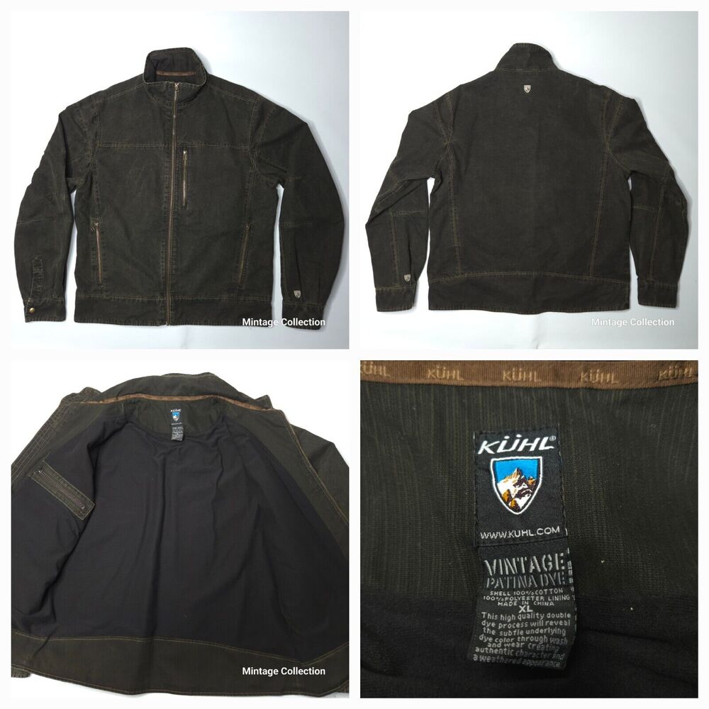 KUHL MEN'S BURR VINTAGE PATINA DYE BROWN FULL ZIP RUGGED DURABLE JACKET SIZE XL